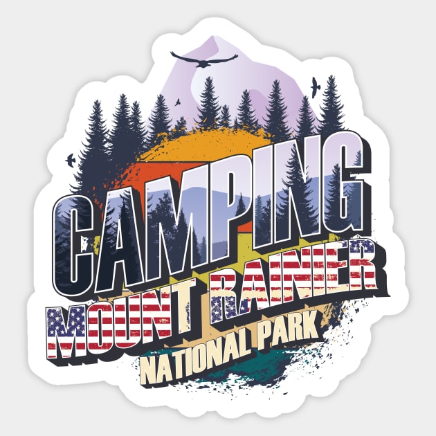 Camping Mount Rainier National Park Vintage USA Best gift for campers Adventure gear Sticker by HomeCoquette